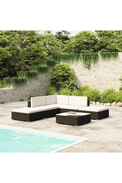 Concept Set mobilier de grădină cu perne, 6 piese, negru, poliratan
