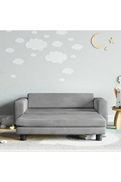 Concept Canapea pentru copii cu taburet gri deschis 100x50x30cm catifea