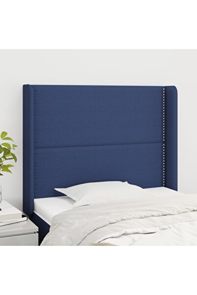 Concept Tăblie de pat cu aripioare, albastru, 103x16x118/128 cm, textil
