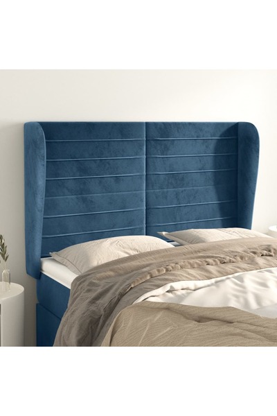 Concept Tăblie pat cu urechi albastru închis 147x23x118/128 cm catifea