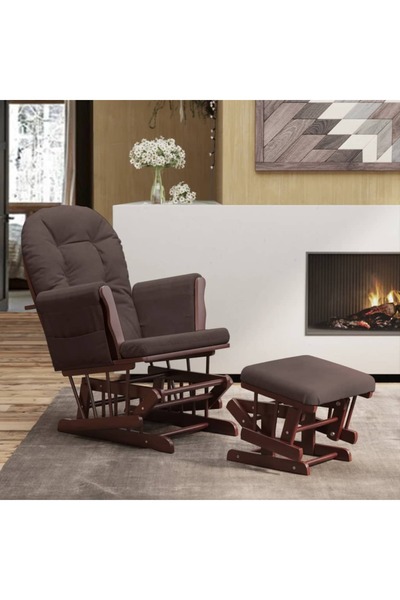 Concept Scaun glisant cu taburet, maro, material textil