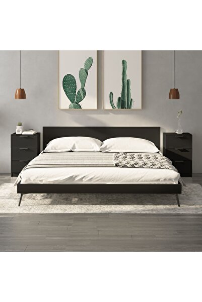 Concept Noptiere, 2 buc., Negru, 40x36x65 cm
