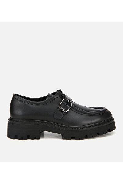 Hotiç Loafer casual din piele pentru femei, cu cataramă neagră și talpă groasă