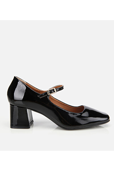 Hotiç Women's Patent Leather Black Mary Jane Thick Heeled Shoes