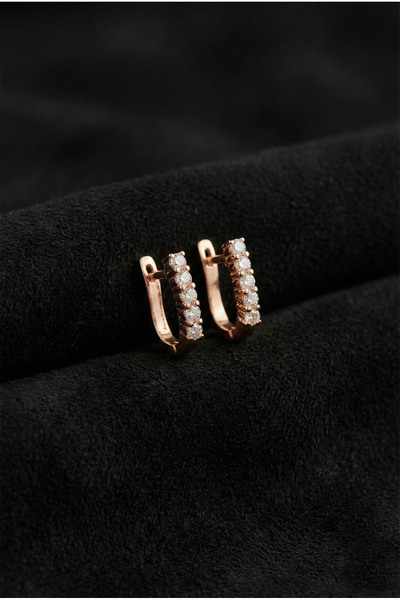 Roza Silver 925 Ayar Zirkon Taşlı Rose Tek Sıra J Klips Gümüş Küpe