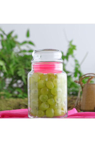 LAV Greenhouse Glass Jar Set of 2 Medium Size 890 ml Pink Glass Lid (Food Sto...