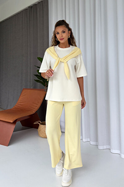 Mine Tan Butik Σετ Φόρμας με Λεπτομέρεια Δέσιμο στους Ώμους και Κοντό Μανίκι ...