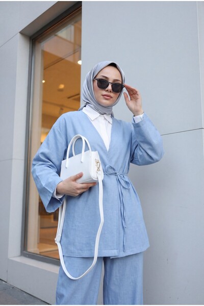 Modamorfo Kimono set sa pantalonama koje se vežu napred - plava