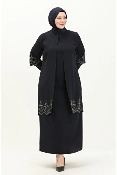 sefamerve Rochie de seară cu aspect de costum de dimensiuni mari 6102-01 Bleu...