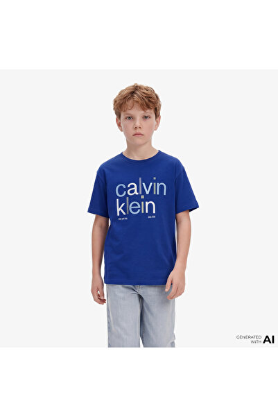 Calvin Klein Color Logo Graphic Çocuk Mavi T-Shirt