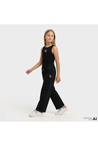 Calvin Klein Wide Leg Pintuck Çocuk Siyah Eşofman Altı