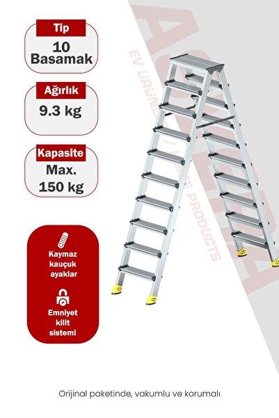 ASVERA 10+10 Alüminyum Çift Çıkışlı Merdiven Bahçe, Depo, Atölye ve Garaj içi...