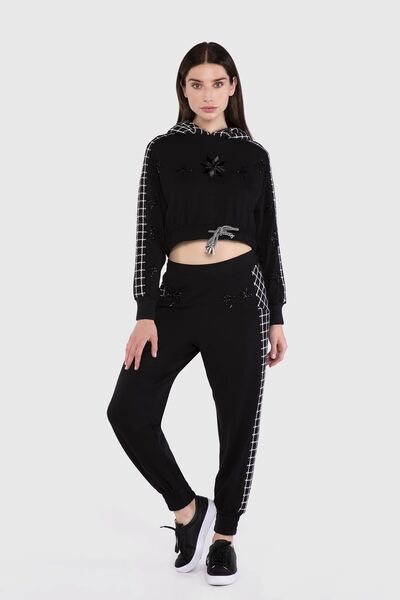 GIZIA SPORT Ekose Detaylı İşlemeli Kapşonlu Sweatshirt