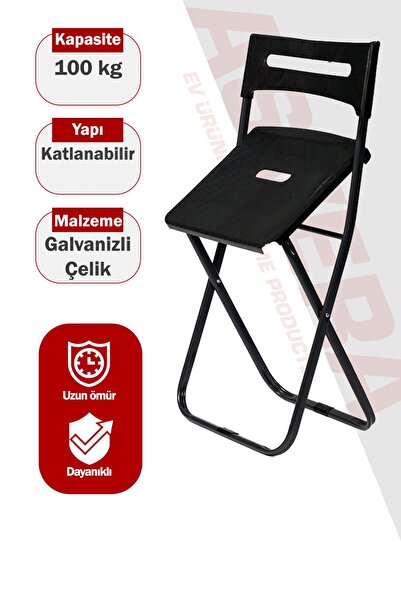ASVERA Safir Serisi - Mutfak Bahçe Kamp Sandalyesi Katlanabilir Siyah