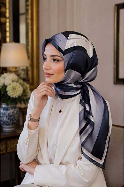Vissona %57 İPEK %43 VİSKON Twill İpek Geometrik Fırça İzi Desenli Siyah - Gr...