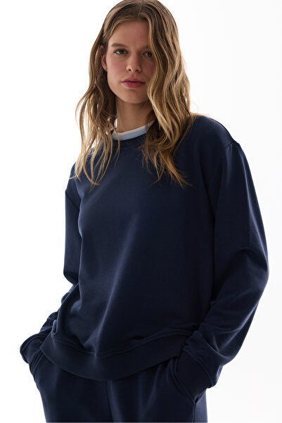 Penti Navy Blue Crew Neck Regular Cut Cotton Sweatshirt