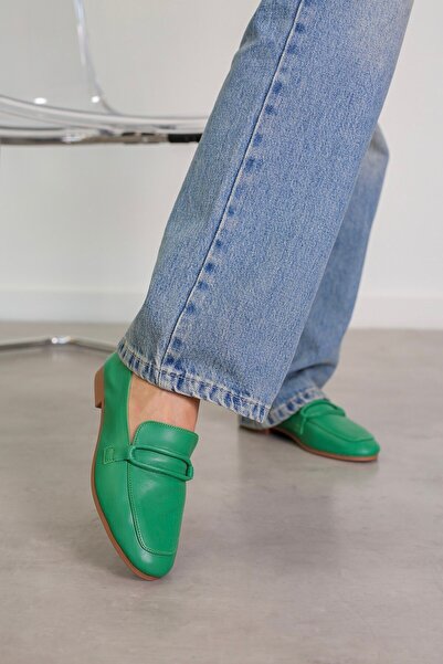 Stil Durağı PİLLOW MODEL GERÇEK ORJİNAL DERİ BABET LOAFER YESIL