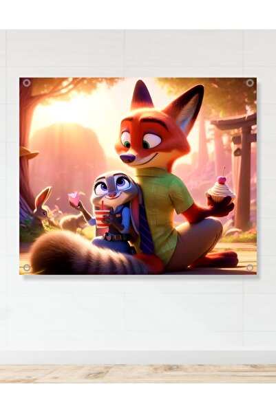 Hediyenza Zootopia Zootropolis Nick and Judy Animal City Themed Birthday Canv...