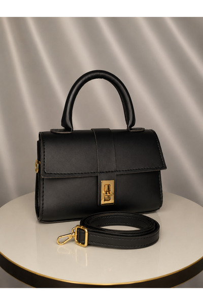 ByKübra Black Lock Detailed Women's Handbag and Strap Bag
