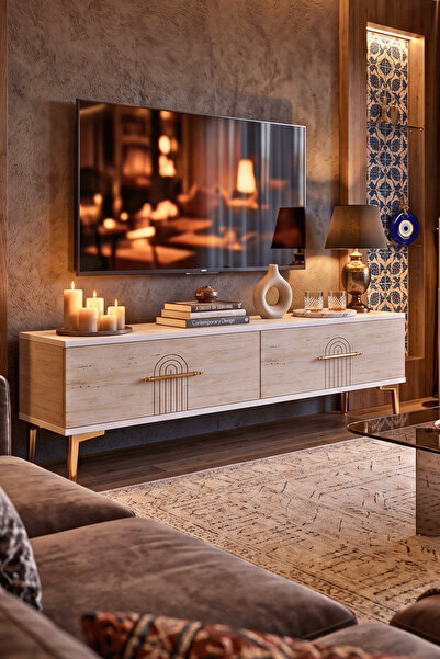 cnyr TSA1215BT - İDATV120 TV STAND, TV SEHPASI BEYAZ - TRAVERTEN 120CM