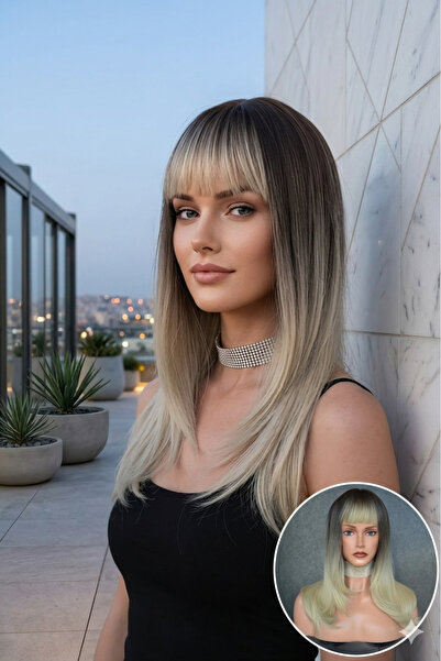 8 Kadına Dair Herşey Koyu Kumral - Platin Sarısı Perçemli Orta Boy Peruk
