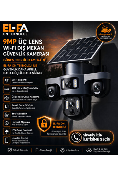 ELFA ON TEKNOLOJİ 4G / 4K 3 KAMERALI SOLAR UZAKTAN KONTROLLÜ GÜNEŞ ENERJİLİ A...