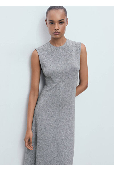 MANGO Woman Strass taşlı midi elbise