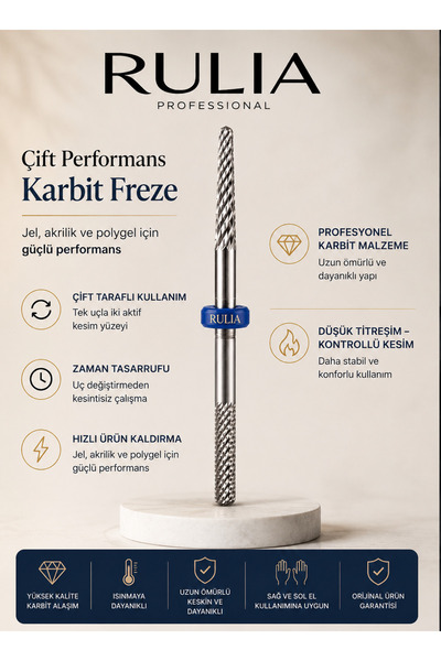 Rulia Professional Mavi Çift Taraflı Tırnak Freze Ucu Güçlü Jel ve Protez Sök...