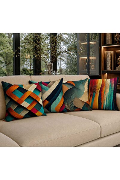 Alkan Homes 4 Lü Kombin Modern Enerjik Renkli Geometrik Desenli Dijital Baskı...