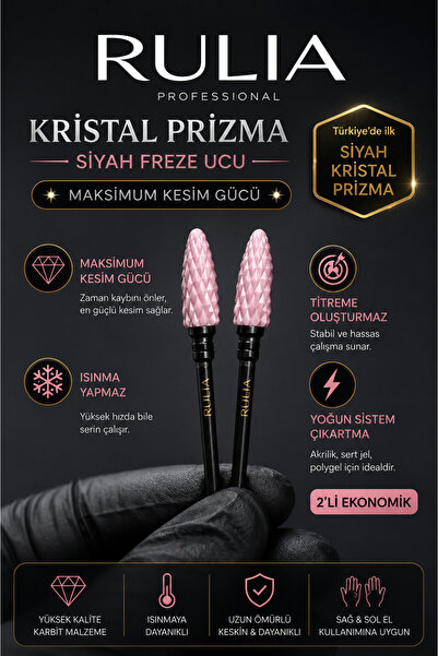 Rulia Professional Pembe Seramik Freze Ucu | Kristal Prizma Karbit | Siyah Ba...