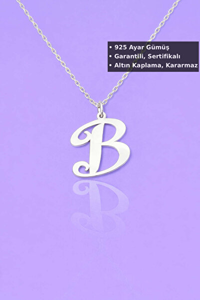 Jewelmim B Harfli Gümüş Kolye | Beyaz Altın Kaplama Hediye Baş Harf Kolyesi 9...