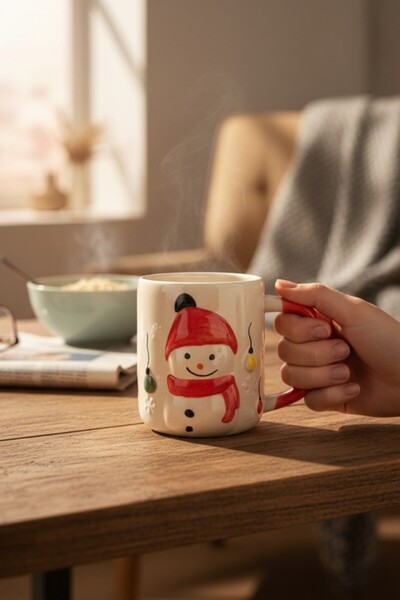 ALBETTO Ceramic Embossed Snowman Mug -300Ml