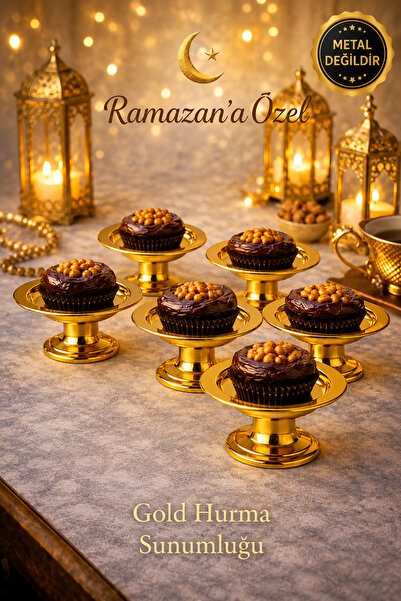 VİGENTİNO 6'lı Ramazan Dekoratif Gold Kaplama Hurmalık Kase 6'lı Kahve Yanı S...