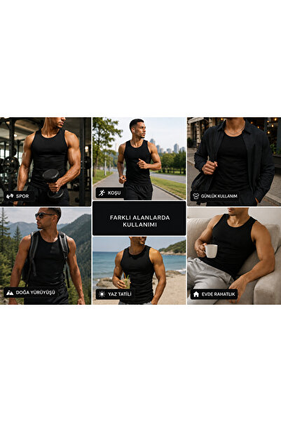 Livik Erkek Halter Yaka Slimfit Fitilli Sporcu Likralı Atlet