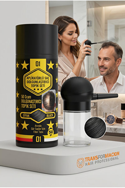 Transformacion Aplikatörlü Saç Dolgunlaştırıcı Set Siyah | 50gr Topik Fiber T...