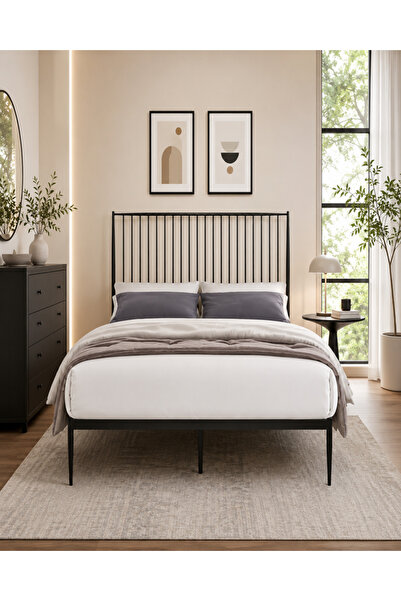 TrentonGCC Modern Black Metal Bed Frame – Platform Bed with Strong Steel Fram...