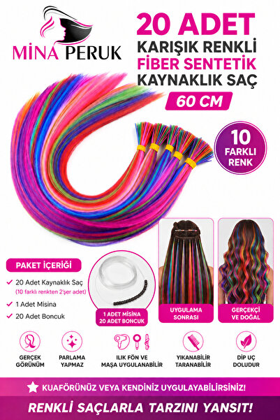 Mina Peruk Sintetička vlakna, obojene ekstenzije za kosu, 20 komada, 60 cm, p...