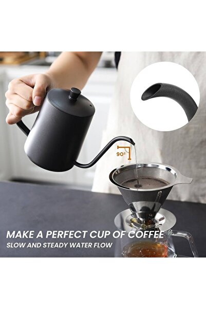 VESTRON Mini Kettle 600 ML Siyah Demlik| Kahve Demleme Için Şık ve Pratik Tas...