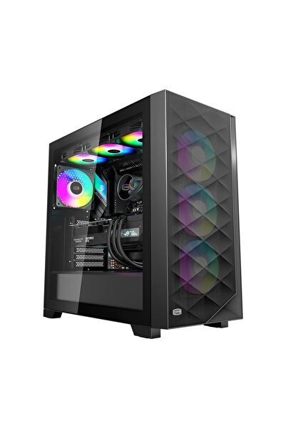 PCCOOLER Carcasa Middle Tower ATX, sticlă securizată, 3 ventilatoare ARGB inc...