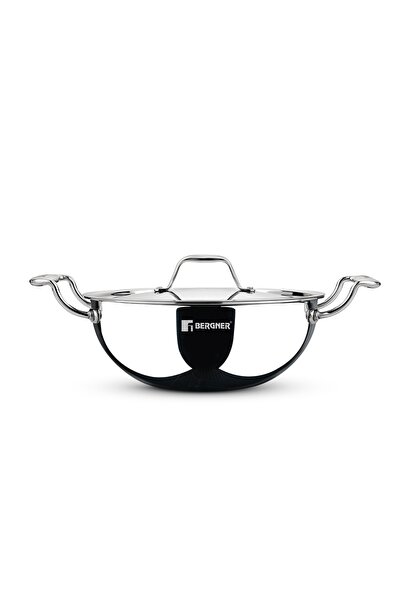 Bergner Argent 26cm 4.5L Tri-Ply Stainless Steel Deep Stir-Fry Pan Lid Health...