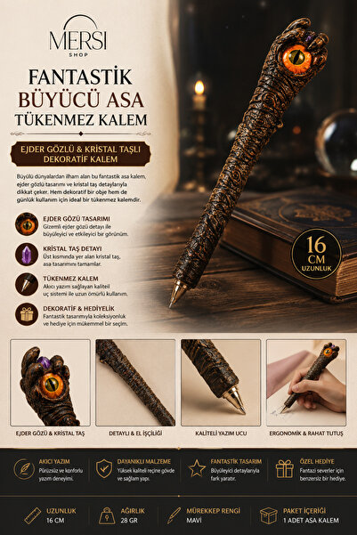 Mersi SHOP Fantastik Büyücü Asa Tükenmez Kalem | Ejder Gözlü & Kristal Taşlı ...
