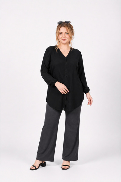 ELSEBUTİKTR Women's Comfortable Cut Cotton Viscose Tunic Shirt