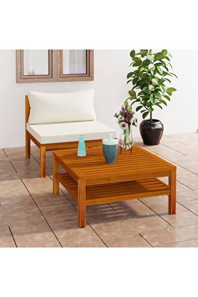 Concept Set canapea grădină perne alb crem, 2 piese, lemn masiv acacia
