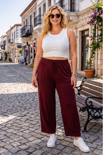 tarzımsüper Women's Plus Size Comfort Model Elastic Waist Lycra Cotton Flexib...