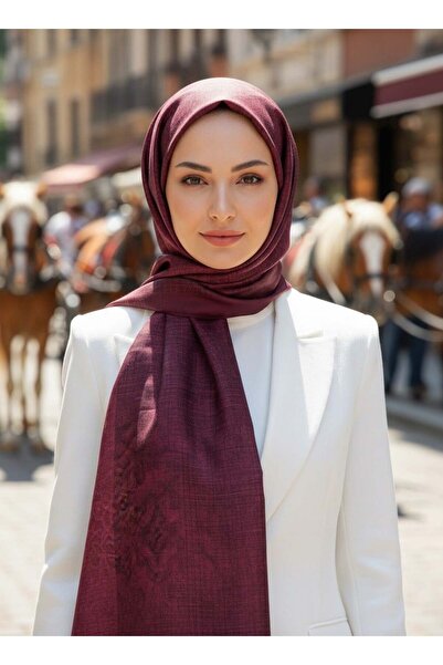 Vissona % 100 İpek Damask Desenli Bordo Renkli 90x210 Şal
