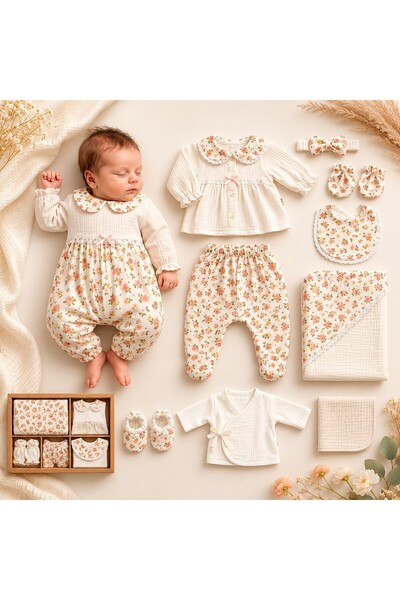Arin Baby 10'LU AY ÇİÇEK NAKIŞLI MÜSLİN YENİ DOĞAN KIZ BEBEK HASTANE ÇIKIŞI/%...