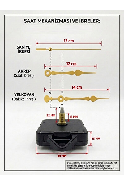 Silvanature Akar Saat Mekanizması Sessiz Duvar Saat Mekanizması 22 Mm Şaft -D...