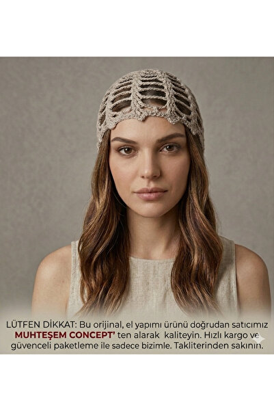 Muhteşem Concept Beige Knitted Headband - Stylish Bohemian Summer Beanie