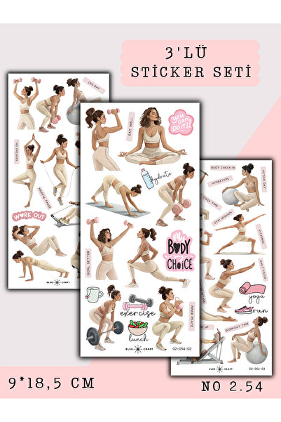 Else Craft 3'lü Spor Pilates Fitness Temalı 2.54 - Ajanda Planlayıcı Bullet J...