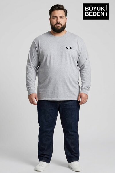 Süperlife Men's Large Size Air Printed 2 Thread Crew Neck T-Shirt Spr26Bts942-1